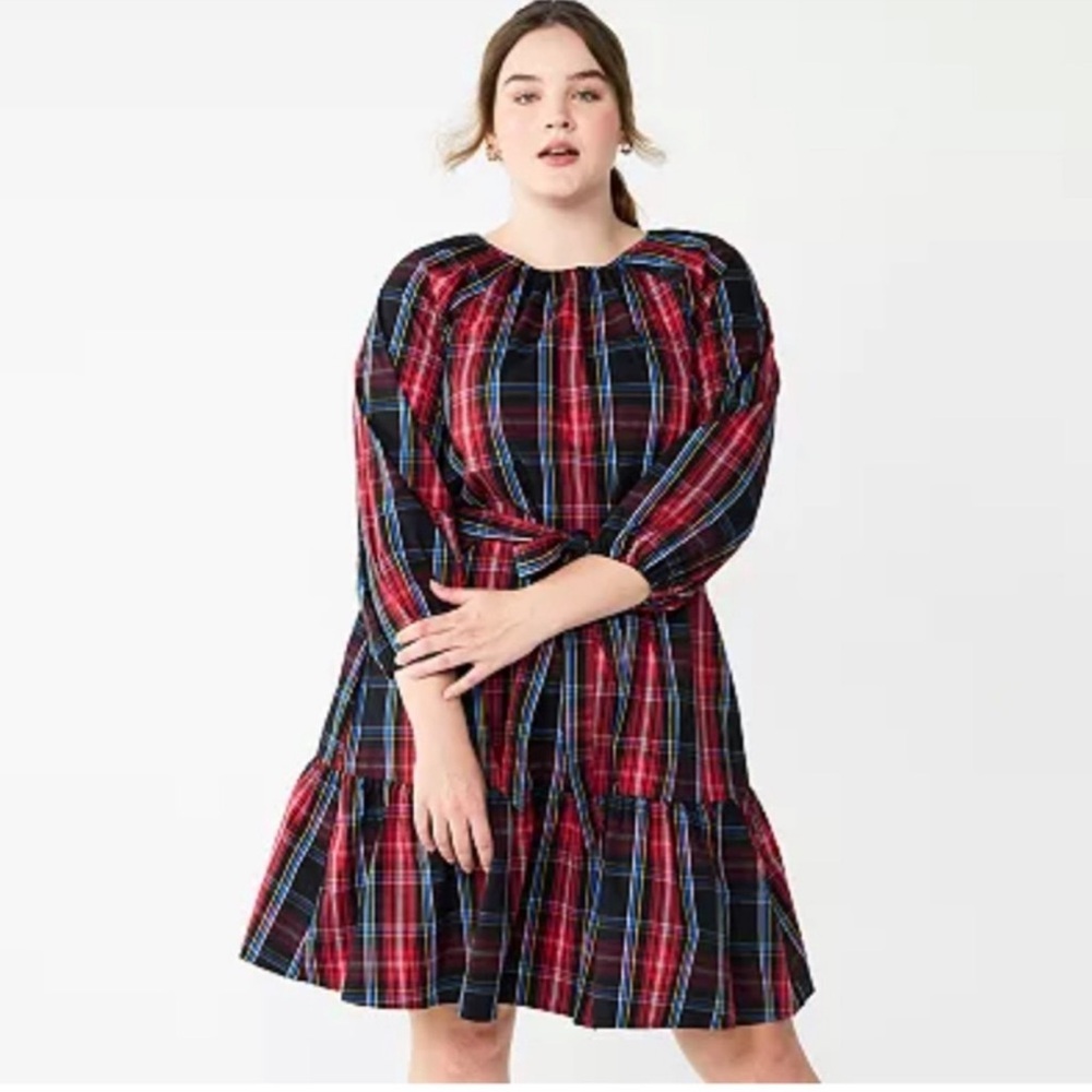 Draper James Red Blue Long Sleeve Smocked Dress